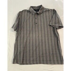 Greg Norman Polo Shirt Men Size Medium Black Blue Pink Check Pattern